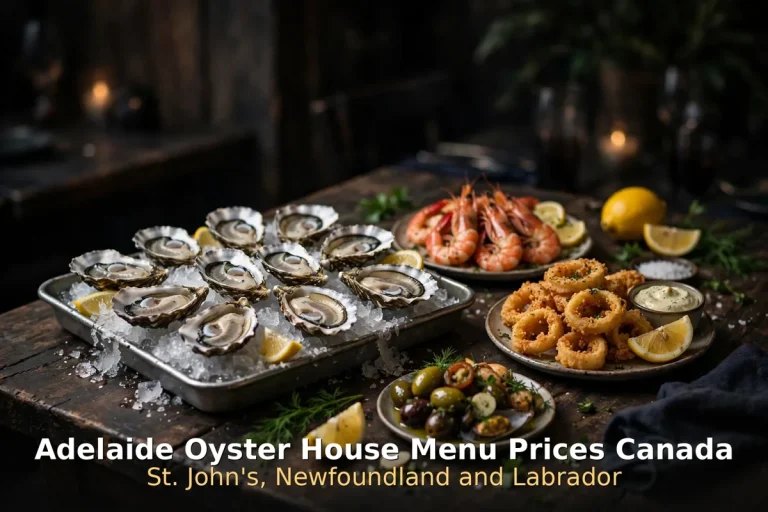 Adelaide Oyster House menu prices Canada 2026 featured: AI-generated fresh oyster and seafood spread with PIL keyword overlay "Adelaide Oyster House Menu Prices Canada"