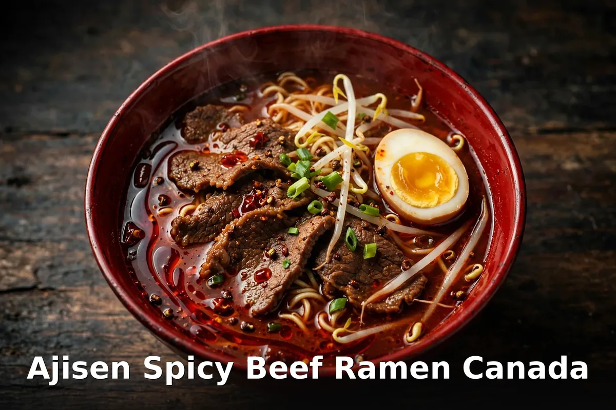 Ajisen spicy beef ramen with seasoned beef in spicy mala broth, ajisen ramen prices canada