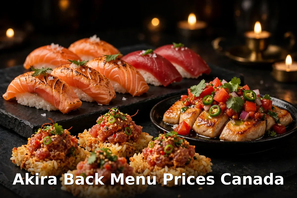 AI-generated Japanese fine dining sushi spread at Akira Back Toronto, akira back menu prices canada 2026