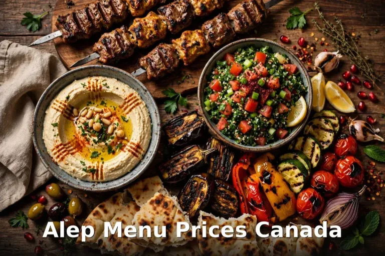 Syrian feast spread with kebabs and mezze, alep menu prices canada 2026