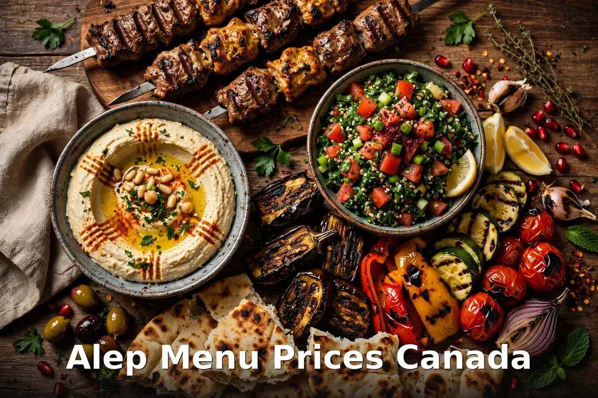 Syrian feast spread with kebabs and mezze, alep menu prices canada 2026