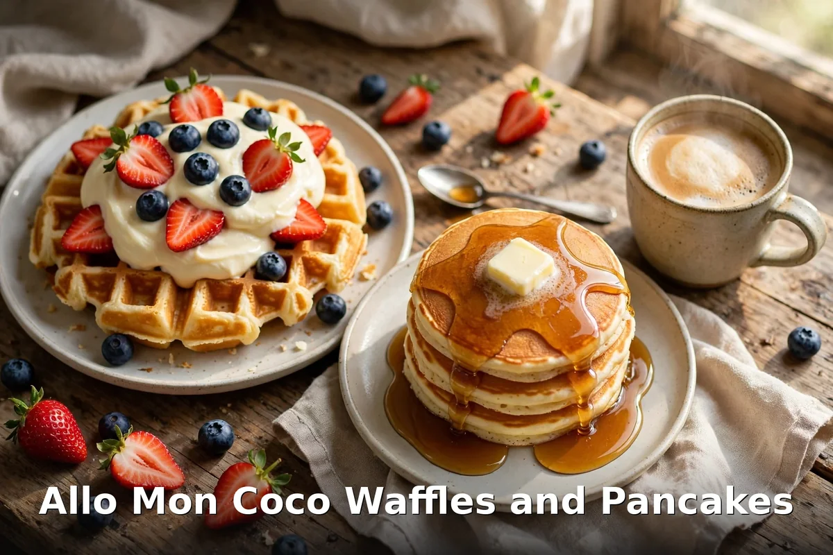 Allo Mon Coco waffles and pancakes with fresh berries, allo mon coco waffles menu prices Canada