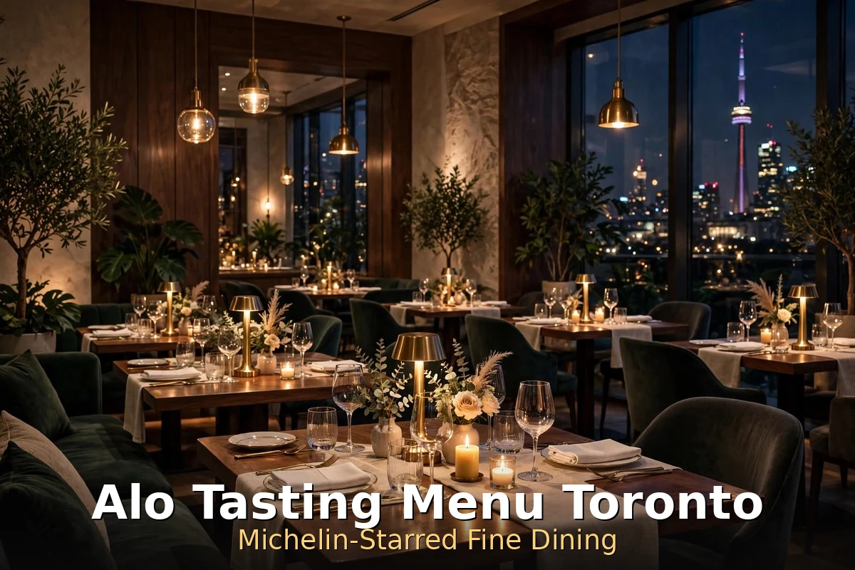Alo Toronto fine dining dishes and dining room, alo tasting menu toronto