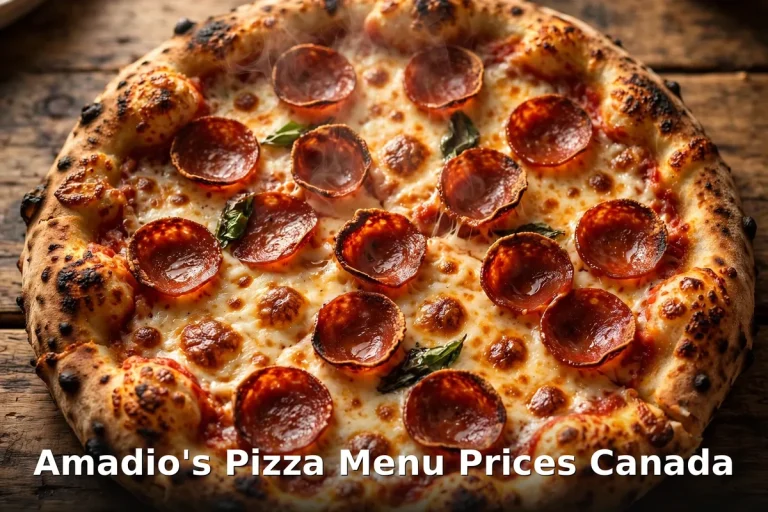 Stone baked pepperoni pizza with crispy charred crust, Amadio's Pizza menu prices Canada 2026