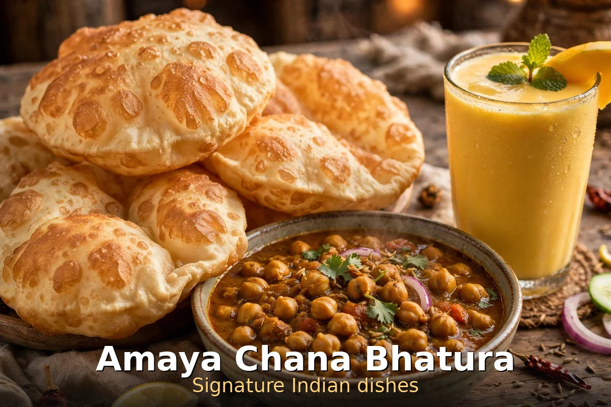 Chana bhatura with mango lassi at Amaya Express, amaya chana bhatura prices canada
