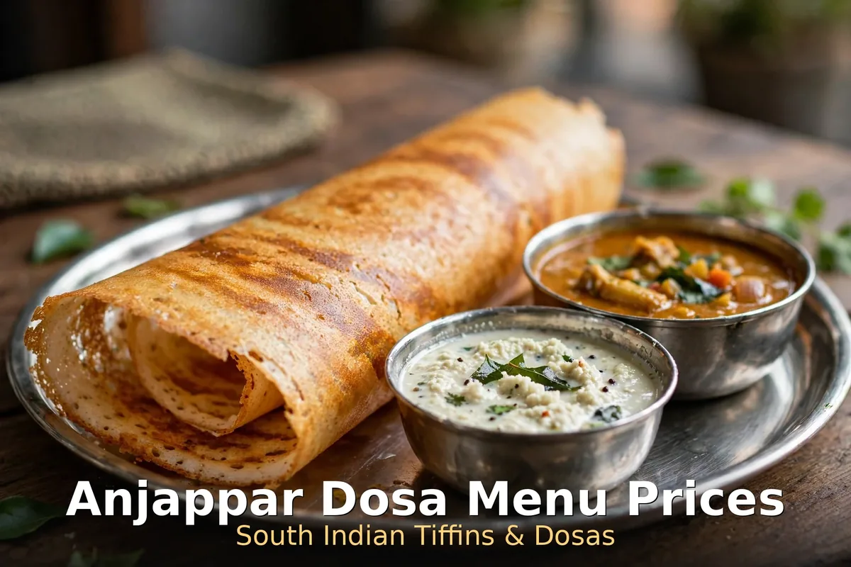 Anjappar dosa menu prices Canada: crispy dosa with chutney and sambar