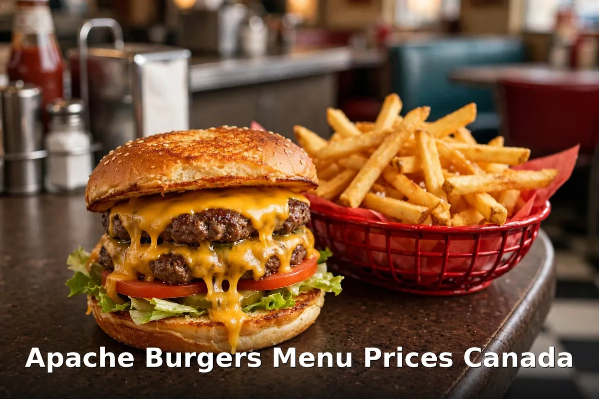Double cheeseburger with melted cheese and fresh cut fries at Apache Burgers, apache burgers menu prices canada 2026