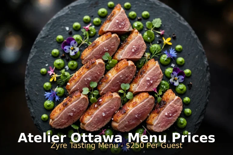 Atelier Ottawa menu prices Canada 2026 featured: AI-generated modernist fine-dining plate with PIL keyword overlay
