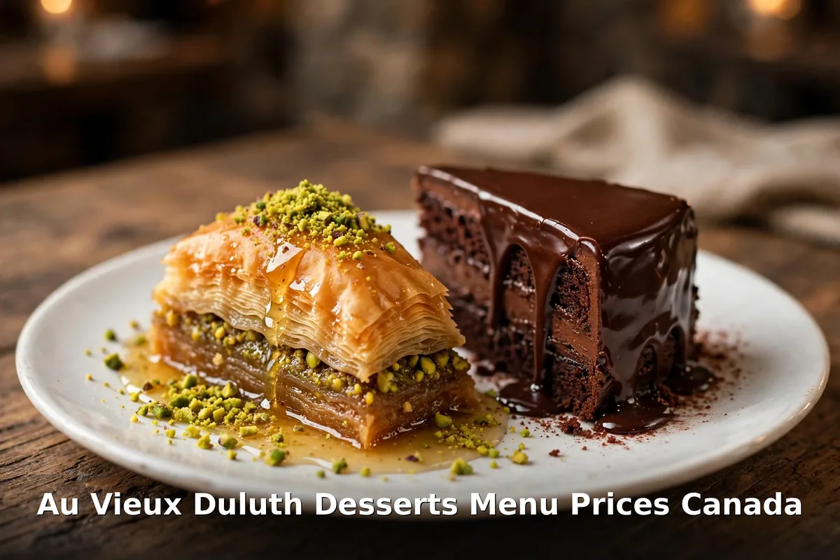 Au Vieux Duluth desserts menu prices Canada: baklava and double chocolate cake