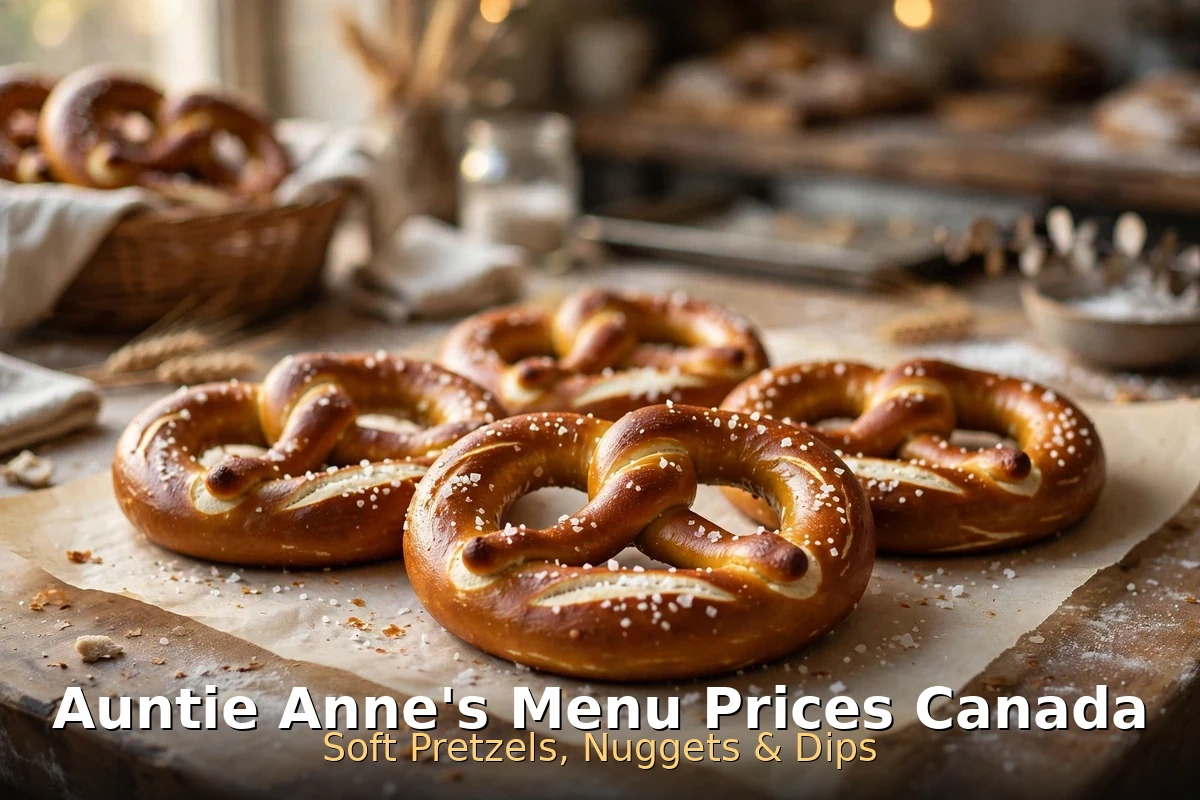 Auntie Anne's Menu Prices Canada 2026, AI soft-pretzel photo with keyword text overlay