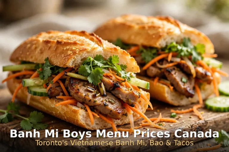 Banh Mi Boys menu prices Canada 2026: grilled pork banh mi sandwich with pickled vegetables and herbs, Toronto Vietnamese chain