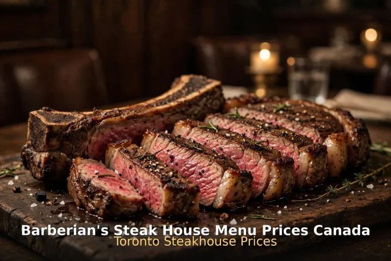 Barberian's Steak House menu prices Canada - charcoal-grilled dry-aged rib steak, Toronto steakhouse, barberian's steak house menu