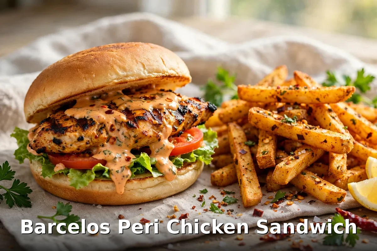 Barcelos peri chicken sandwich with peri fries, barcelos flame grilled chicken sandwich prices canada