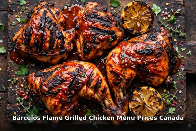 AI-generated flame-grilled peri peri chicken photo with PIL text overlay, barcelos flame grilled chicken menu prices canada 2026