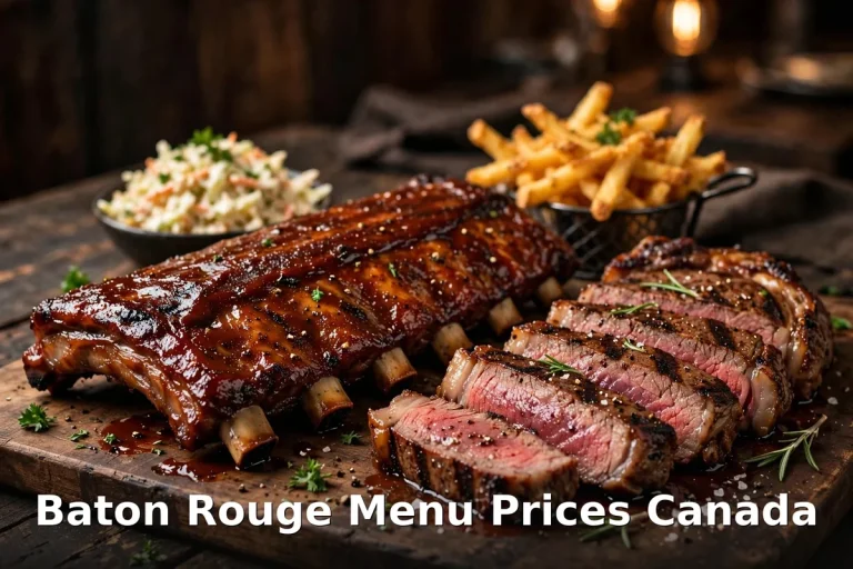 Bâton Rouge menu prices Canada - BBQ ribs and Canada AAA steak grillhouse spread
