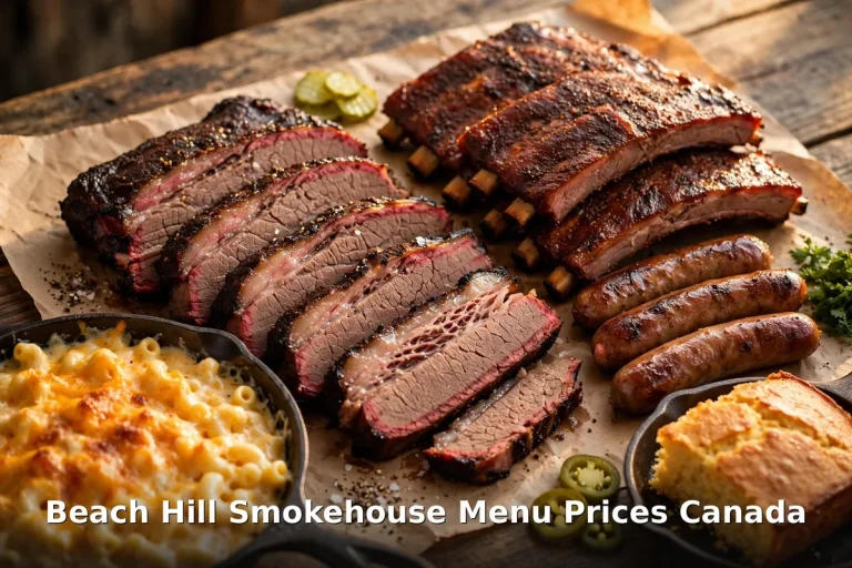 Beach Hill Smokehouse menu prices Canada - smoked brisket and ribs with coleslaw on butcher paper, beach hill smokehouse menu prices