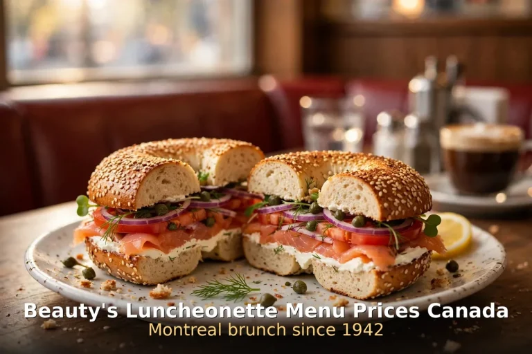 Smoked salmon bagel at Beauty's Luncheonette Montreal, beautys luncheonette menu prices canada 2026