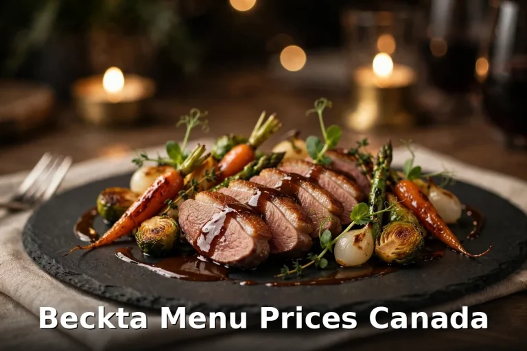 Beckta menu prices Canada 2026 featured: AI-generated fine-dining plated duck with PIL keyword overlay