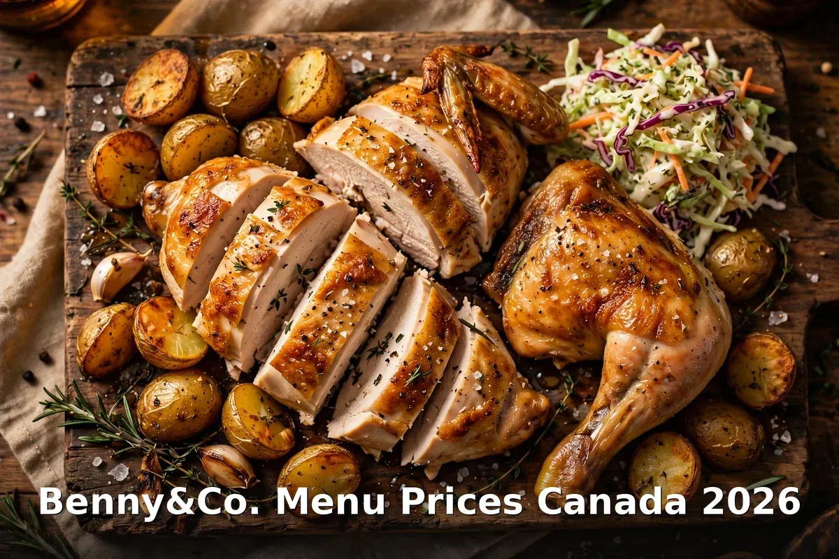Benny&Co. leg meal with fries and signature sauce, benny co menu prices canada