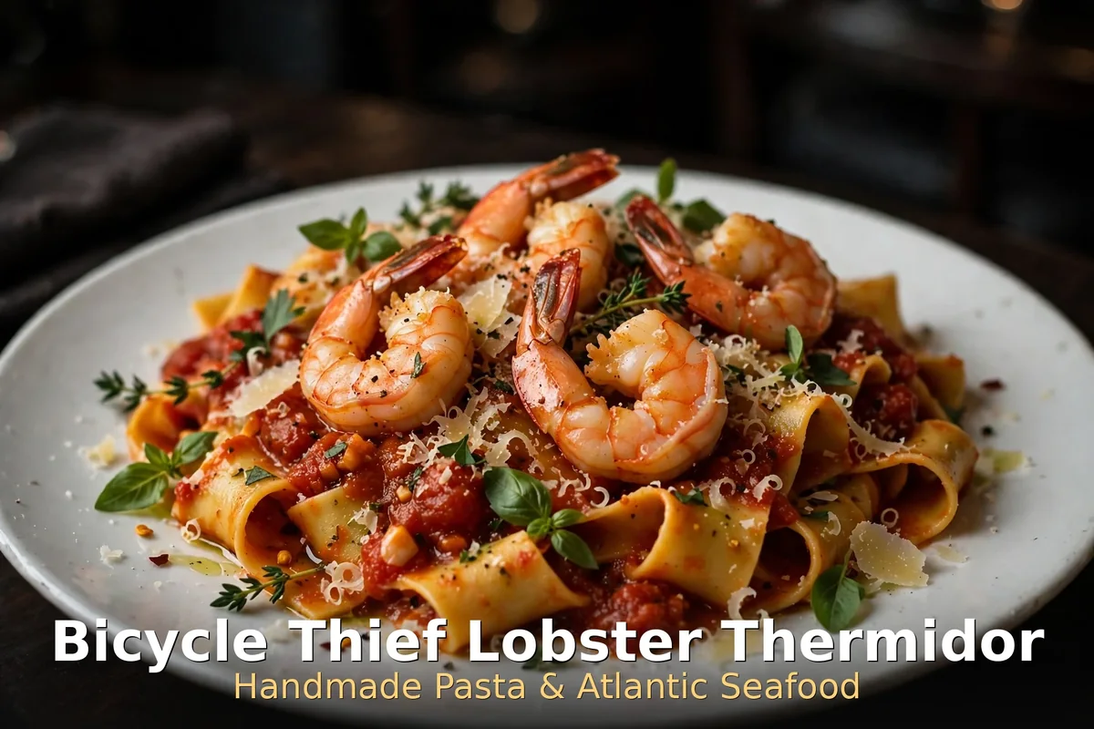 Bicycle Thief lobster thermidor Halifax Nova Scotia: fresh Atlantic seafood and handmade pasta at the waterfront restaurant, bicycle thief halifax menu prices