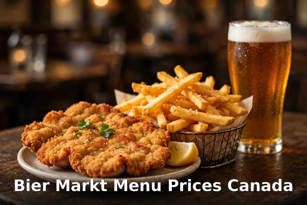 Bier Markt menu prices Canada 2026: schnitzel, fries and beer in a beer hall