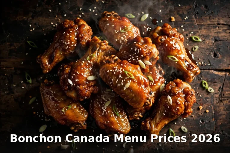 Bonchon Canada Menu Prices 2026: glossy Korean fried chicken wings with soy garlic glaze, sesame and steam