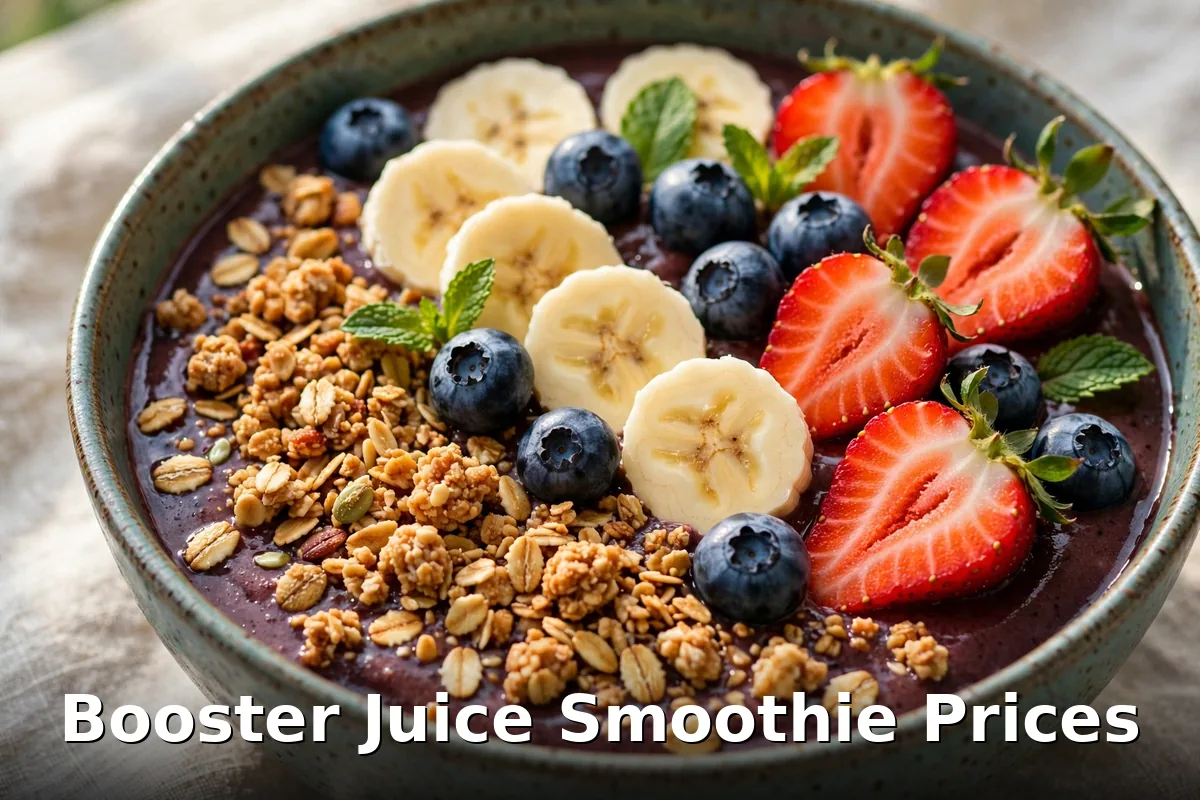 Booster Juice acai bowl prices Canada - berry acai bowl with granola, banana and strawberries