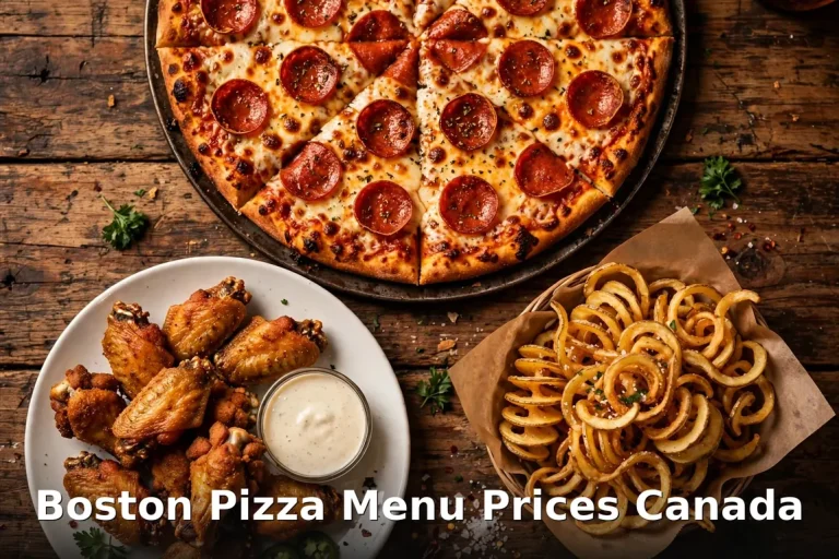 Boston Pizza menu prices Canada 2026 keyword text overlay on appetizing pizza photo, boston pizza menu prices