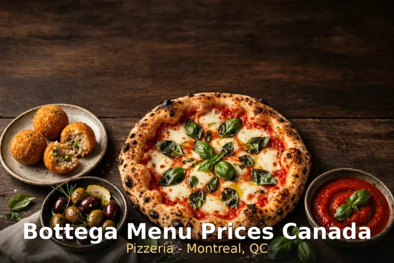 AI-generated Neapolitan pizza with sfizi and olives, bottega menu prices canada 2026