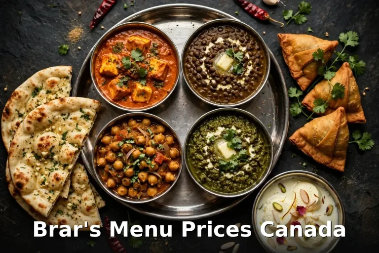 Vegetarian Indian thali with Amritsari kulcha chana, paneer pakora and samosas at Brar's, brar's menu prices canada 2026