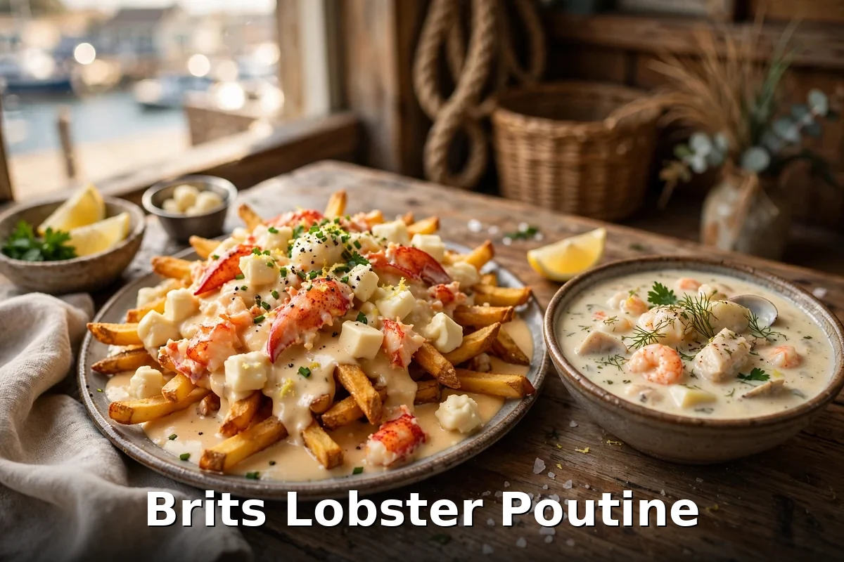 Brits Fish and Chips lobster poutine with seafood chowder, Brits Fish and Chips lobster poutine menu prices Canada