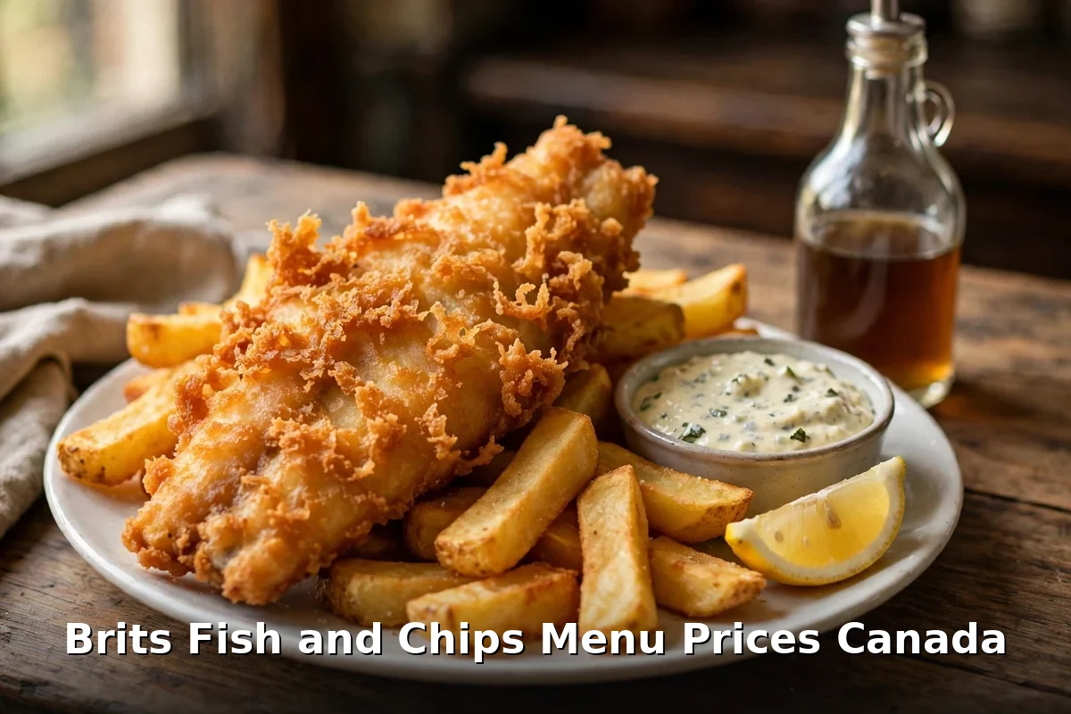 Brits Fish and Chips fish and chips plate with tartar sauce, Brits Fish and Chips menu prices Canada 2026