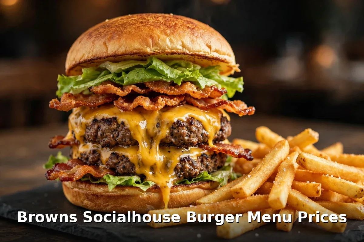 Double bacon cheeseburger with fries, browns socialhouse burger menu prices