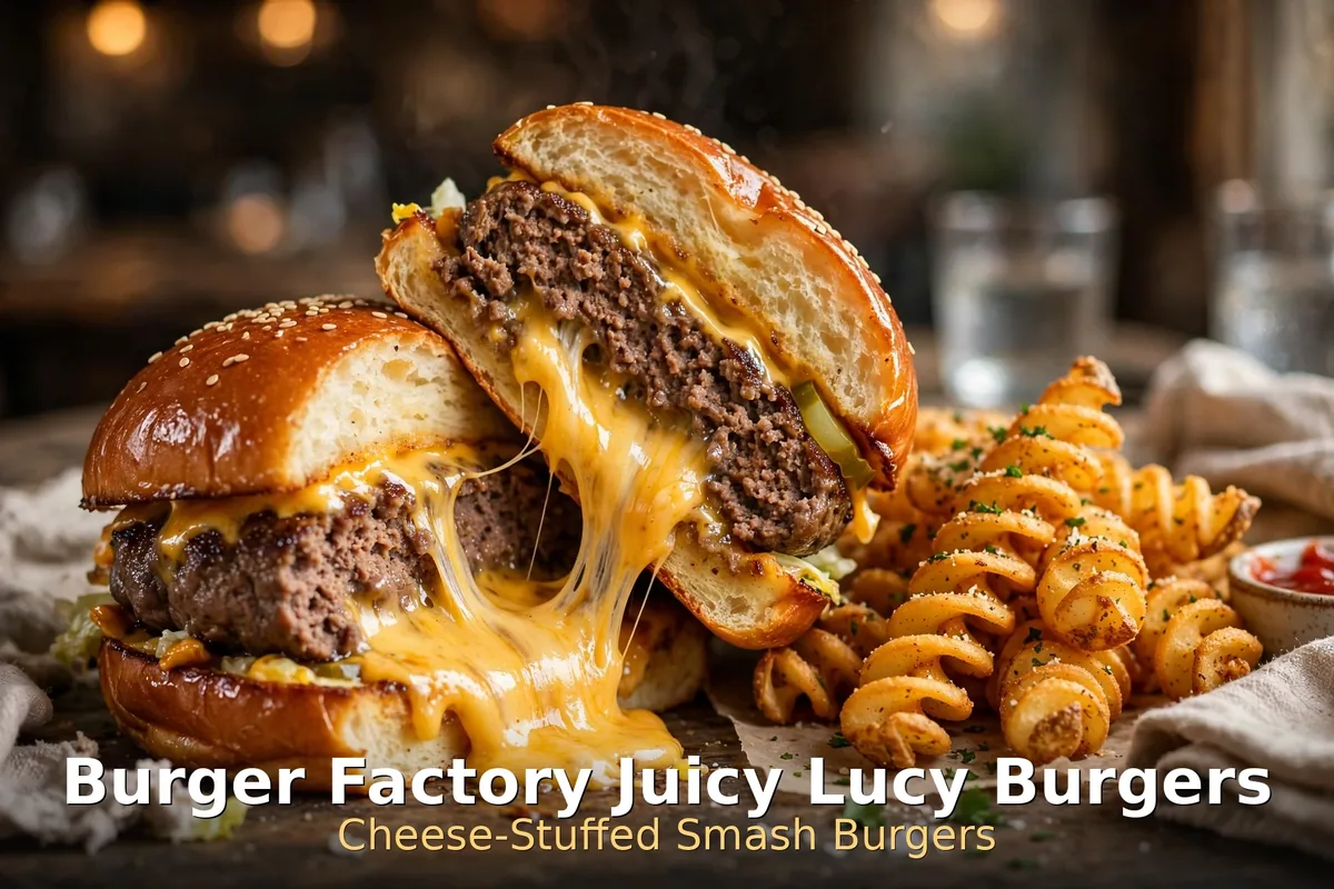 Burger Factory Juicy Lucy burgers prices Canada: cheese-stuffed smash burger with tornado fries