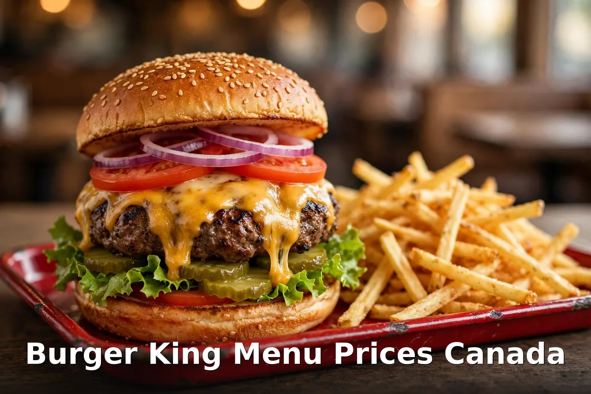 Burger King Menu Prices Canada 2026: flame-grilled Whopper-style burger with fresh toppings, burger king menu prices canada