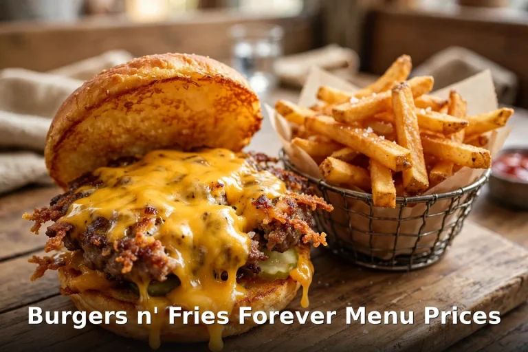 Halal smash burger with melted cheddar and hand-cut fries, burgers n' fries forever menu prices canada