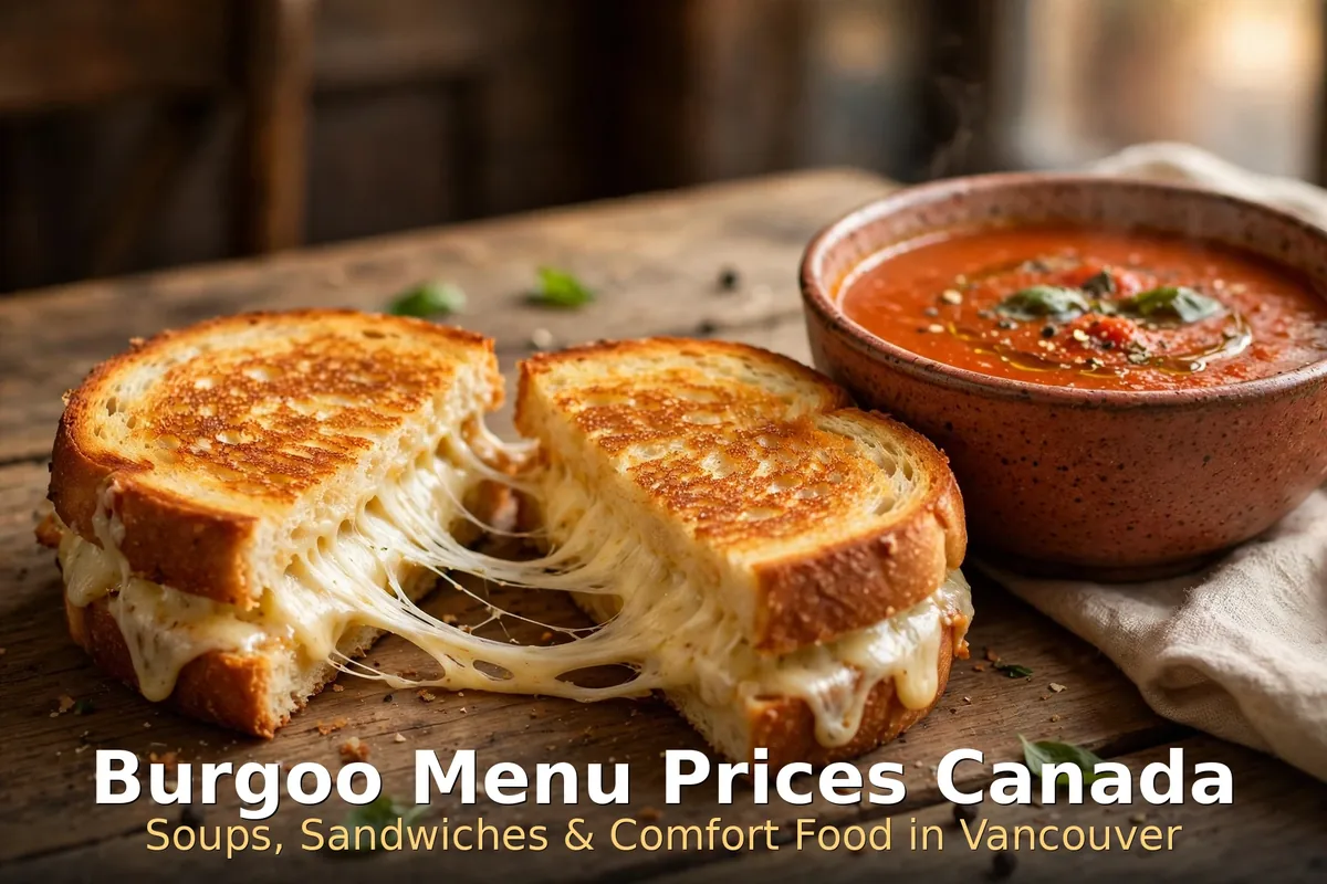 Burgoo grilled cheese and tomato soup comfort food, burgoo menu prices canada 2026