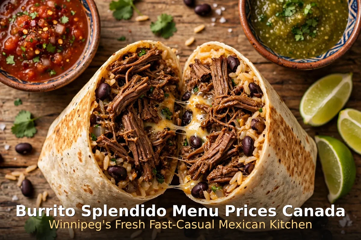 AI-generated barbacoa burrito cross-section with salsa and lime, burrito splendido menu prices canada 2026