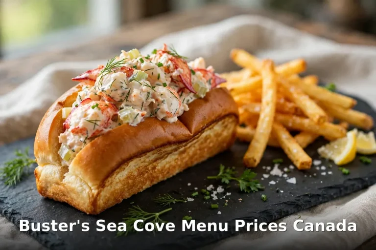 Buster's Sea Cove menu prices, lobster roll with fries at Buster's Sea Cove Toronto Canada 2026