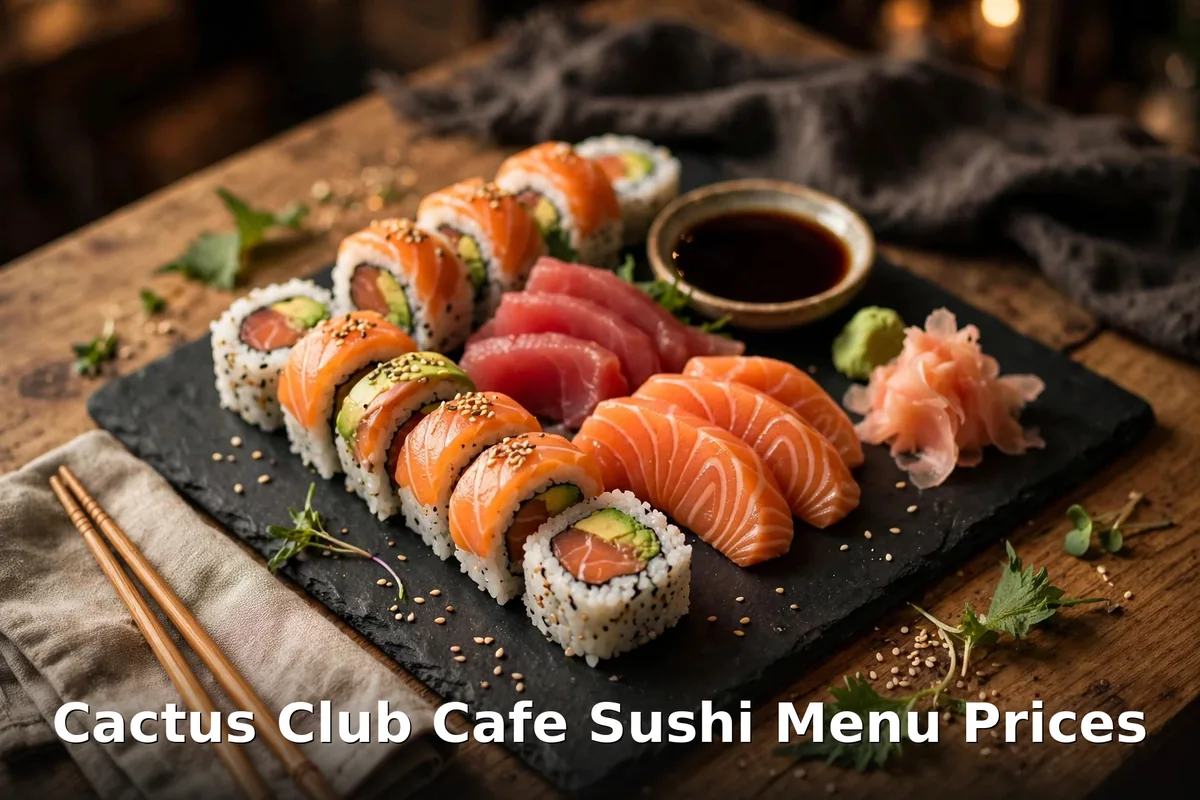 Cactus Club Cafe sushi platter with salmon rolls and sashimi, Cactus Club Cafe sushi menu prices Canada