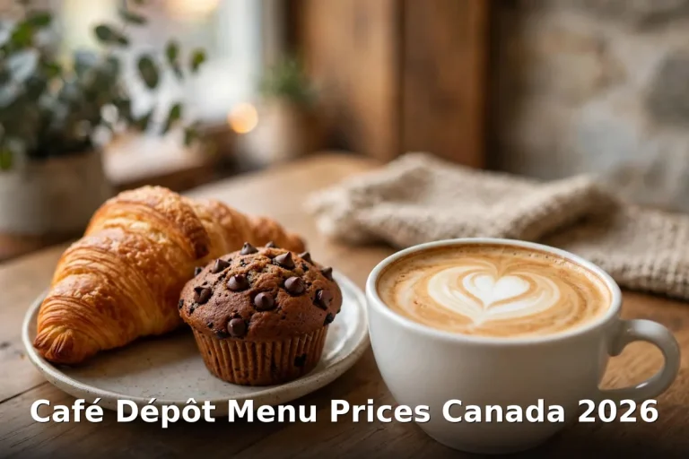 Café Dépôt menu prices Canada 2026: croissant, muffin and latté, café dépôt menu prices canada