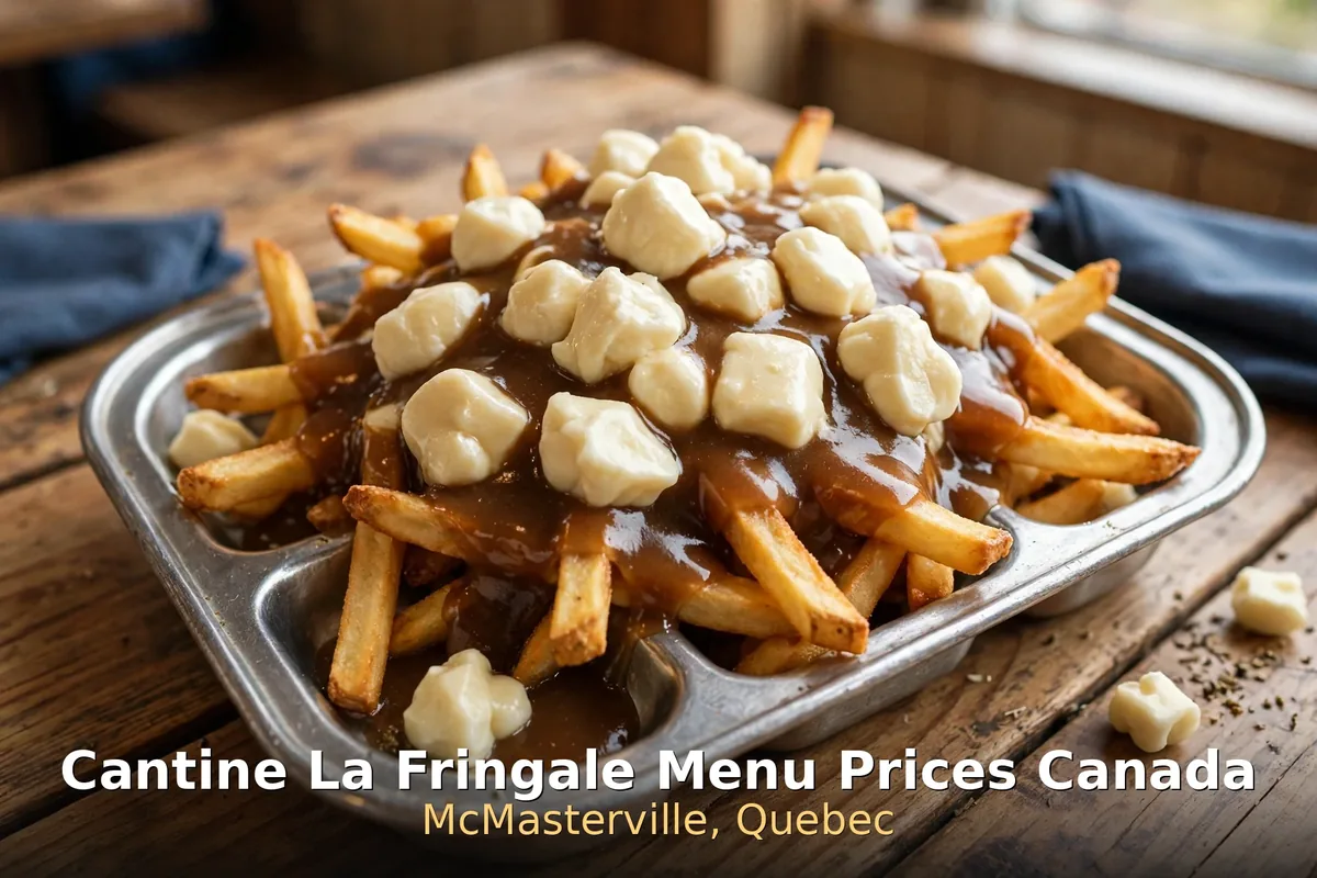 Cantine La Fringale menu prices Canada, Quebec snack bar poutine with cheese curds and gravy in McMasterville