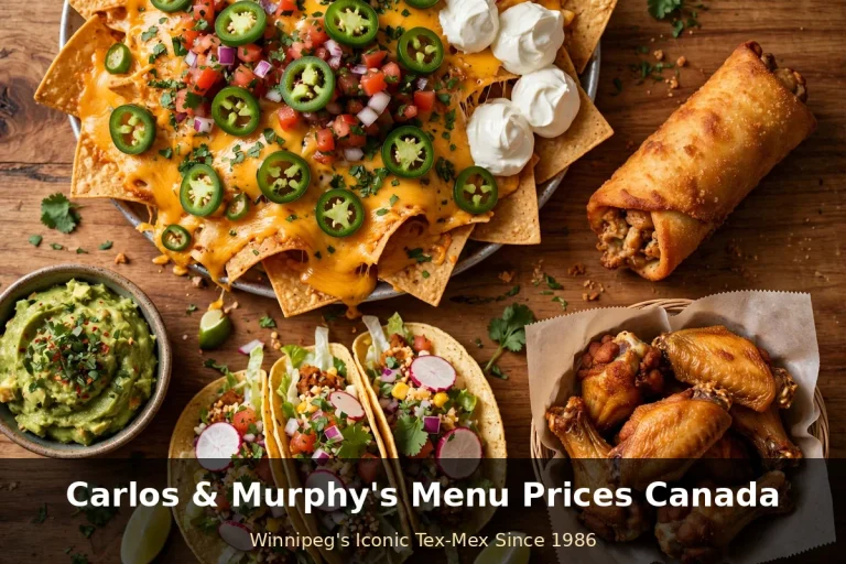 Carlos & Murphy's loaded nachos, chimichanga, tacos and wings, Carlos and Murphy's menu prices Canada 2026