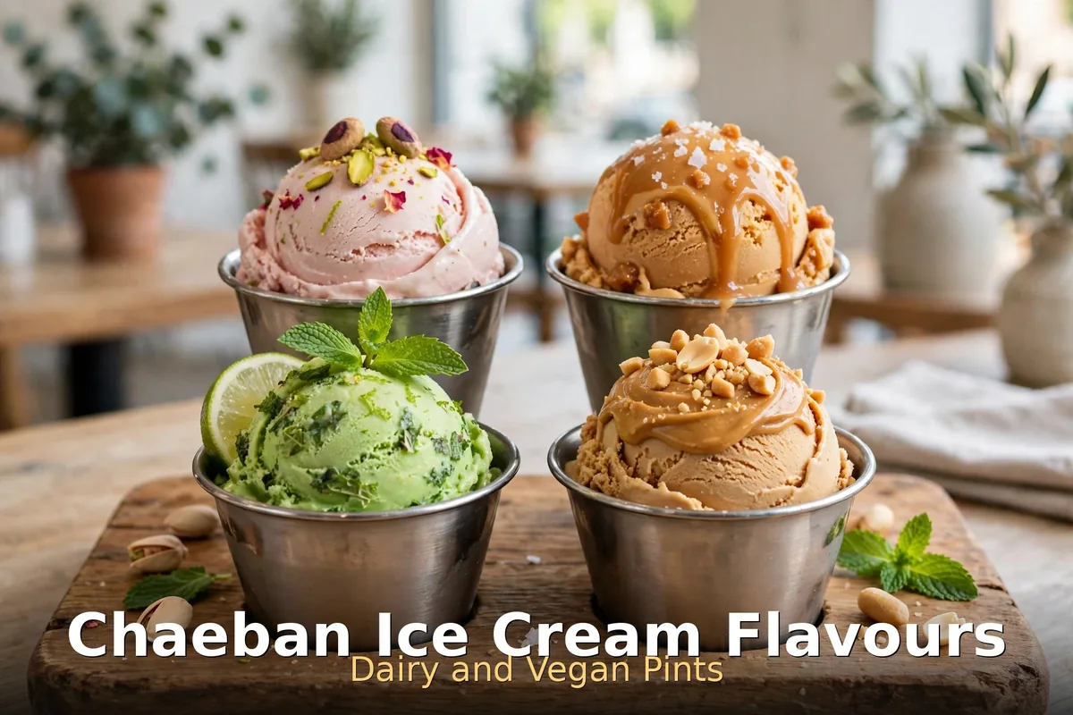AI-generated ice cream flavour cups with PIL keyword overlay, chaeban ice cream flavours canada