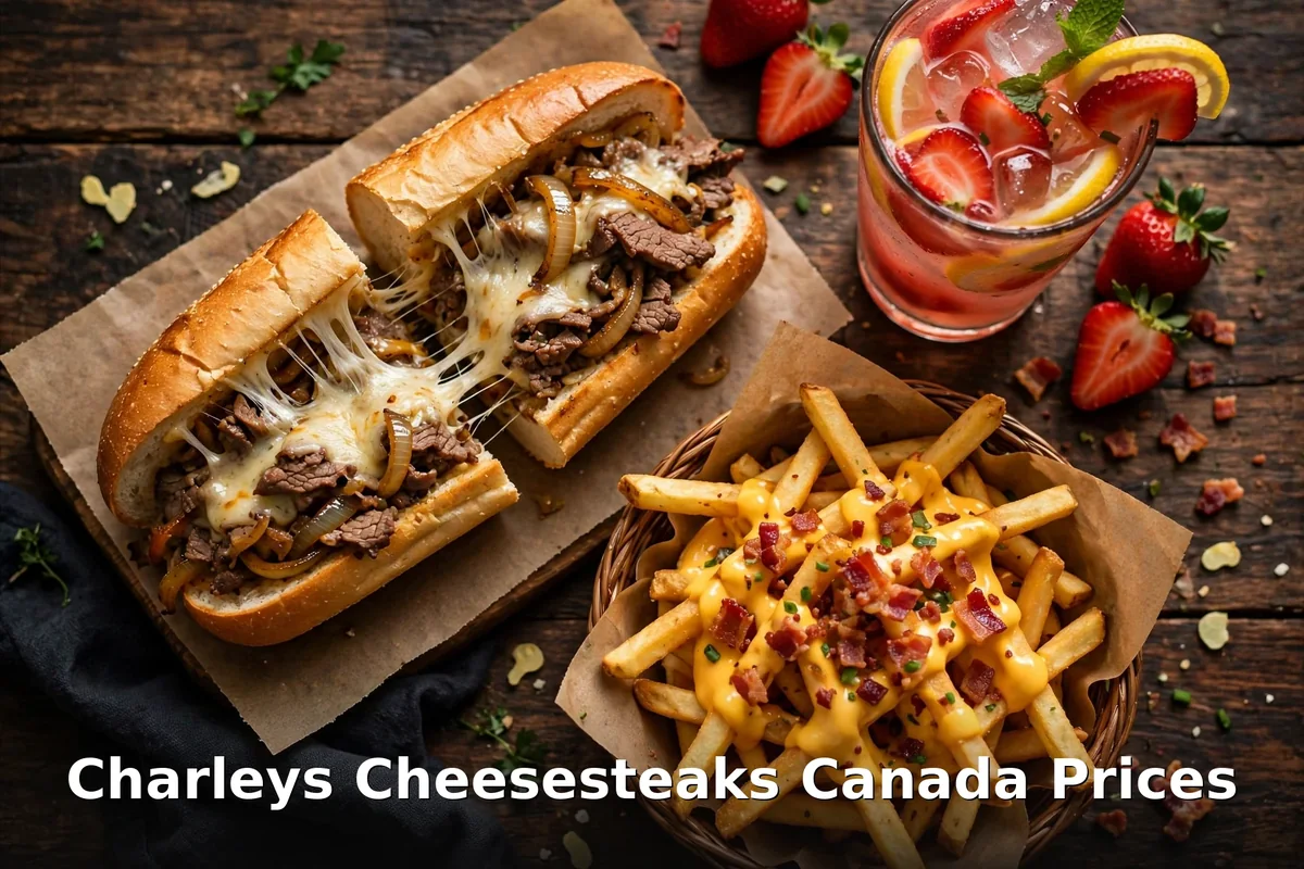 Charleys Cheesesteaks gourmet fries with bacon and cheese, charleys cheesesteaks menu prices canada 2026