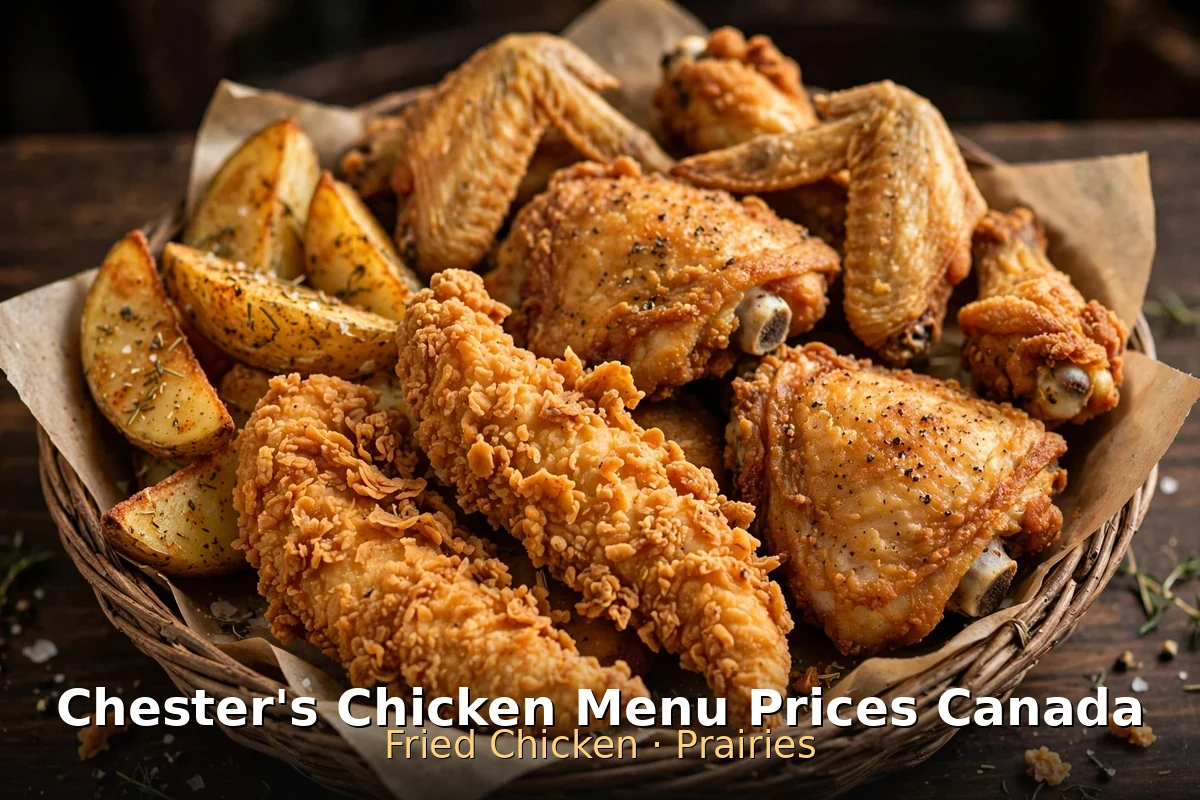chester's chicken menu prices canada 2026: crispy double-breaded fried chicken spread, chester's chicken menu prices canada