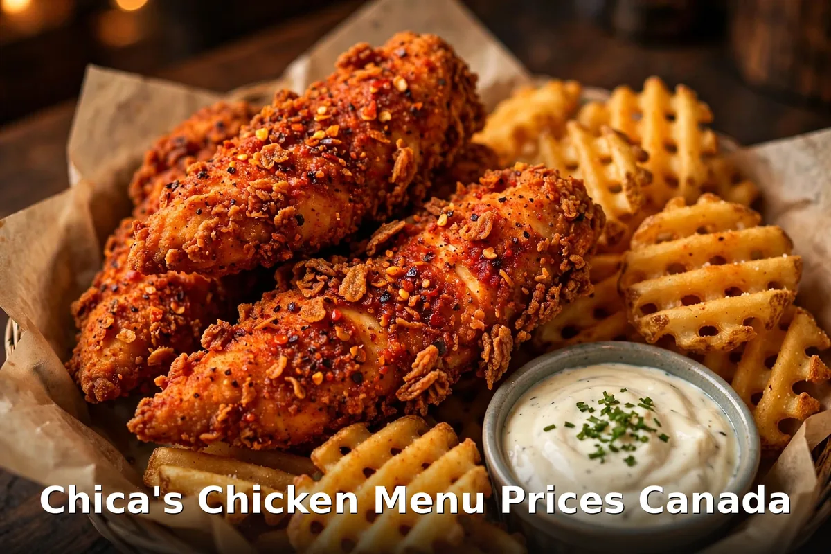 Chica's Chicken menu prices Canada: Nashville hot chicken tenders with waffle fries and dip