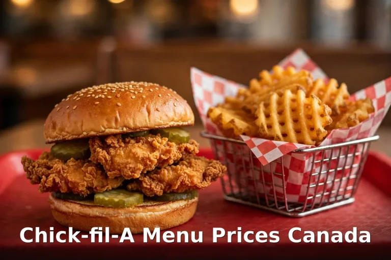 Chick-fil-A menu prices Canada 2026: crispy pickle-brined chicken sandwich with waffle fries, chick-fil-a canada chicken sandwich price