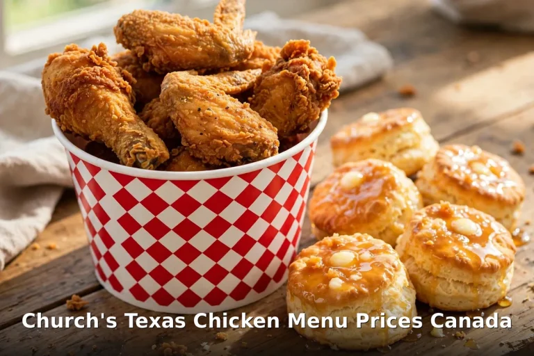 Church's Texas Chicken menu prices 2026: crispy fried chicken bucket with honey-butter biscuits, church's texas chicken menu prices canada