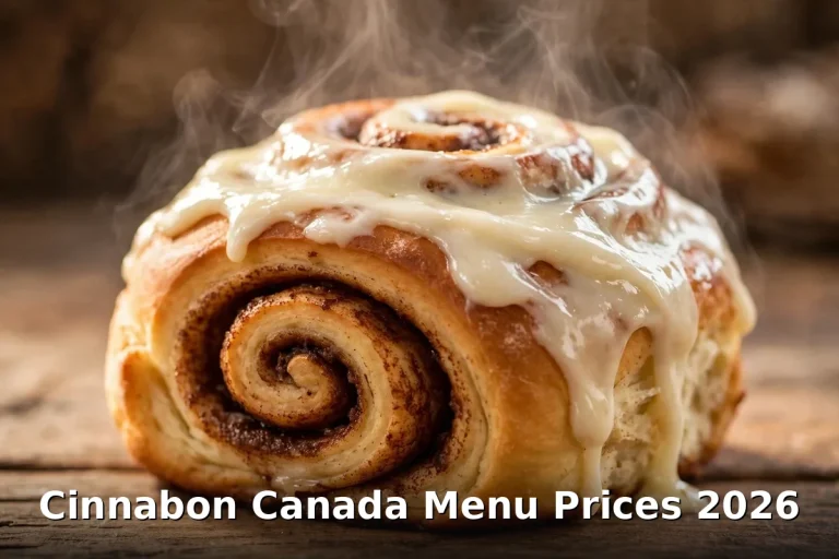 Cinnabon Menu Prices Canada 2026, AI cinnamon-roll photo with keyword text overlay